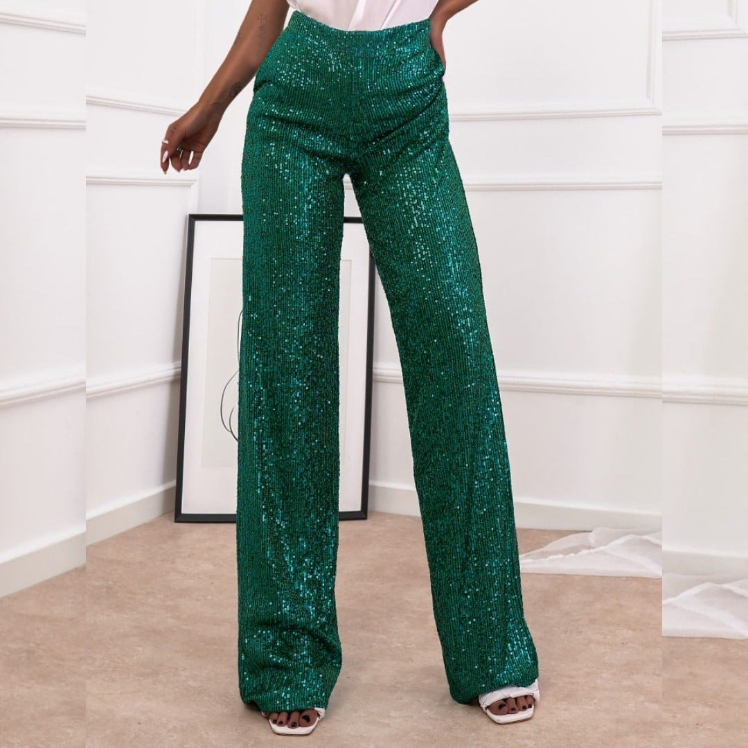 Damen Glitzernde Palazzo-Hose mit weitem Bein Sovae