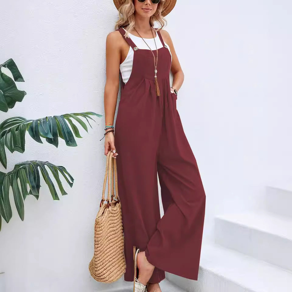 Damen lässiger Jumpsuit mit breiten Beinen und modischen Trägern Sovae