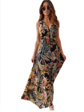 Damen Maxikleid mit tropischem Blattmuster Sovae