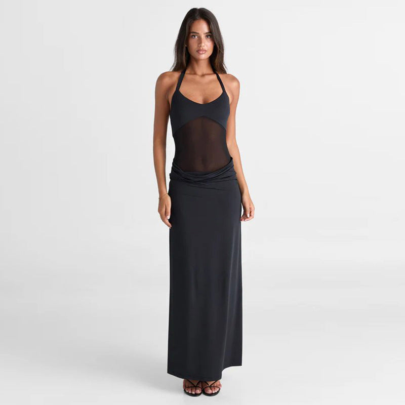 Damen Maxi-Kleid mit transparentem Oberteil und eleganter Raffung Sovae