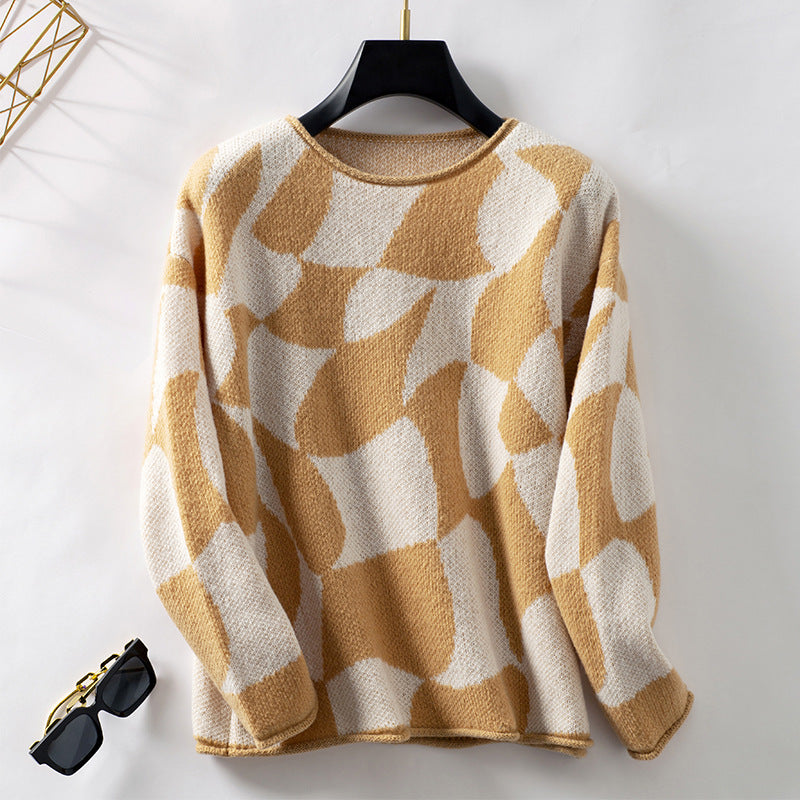 Damen Strickpullover mit modernem Muster und lässigem Schnitt Sovae