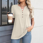 Damen modisches und bequemes Kurzarm-Shirt mit Knopfdetails Sovae