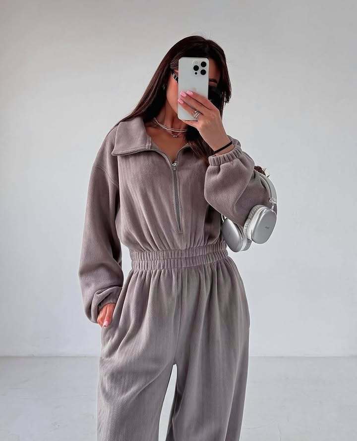 Damen Fleece-Loungeanzug mit hohem Kragen und elastischer Taille Sovae