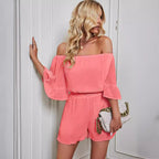 Damen schulterfreies Jumpsuit mit weitem Schnitt Sovae