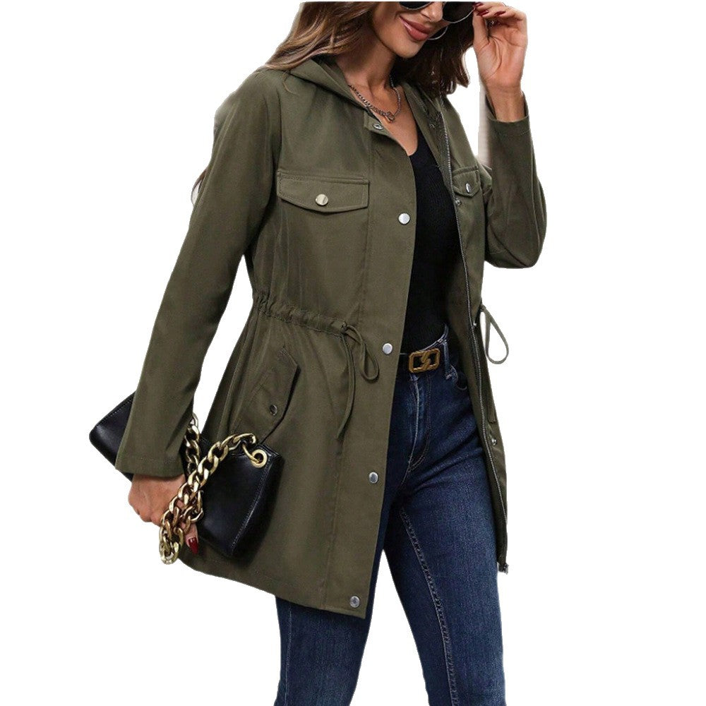 Damen modische Outdoorjacke mit Kapuze und verstellbarem Bund Sovae