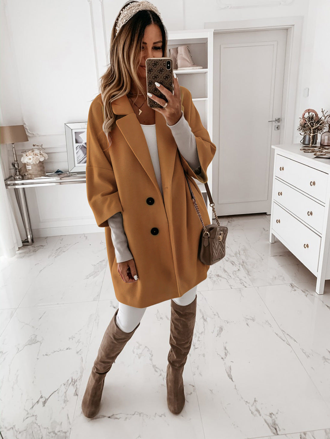Damen elegante Überwurfjacke im lässigen Schnitt mit praktischen Knopfdetails Sovae