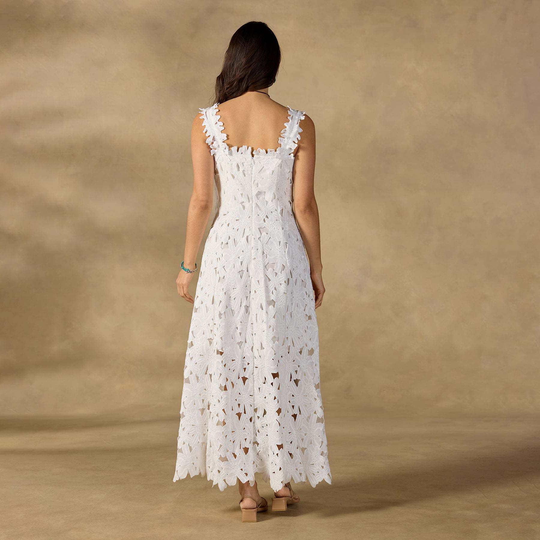 Damen Spitzen-Maxikleid mit floralen Einsätzen Sovae