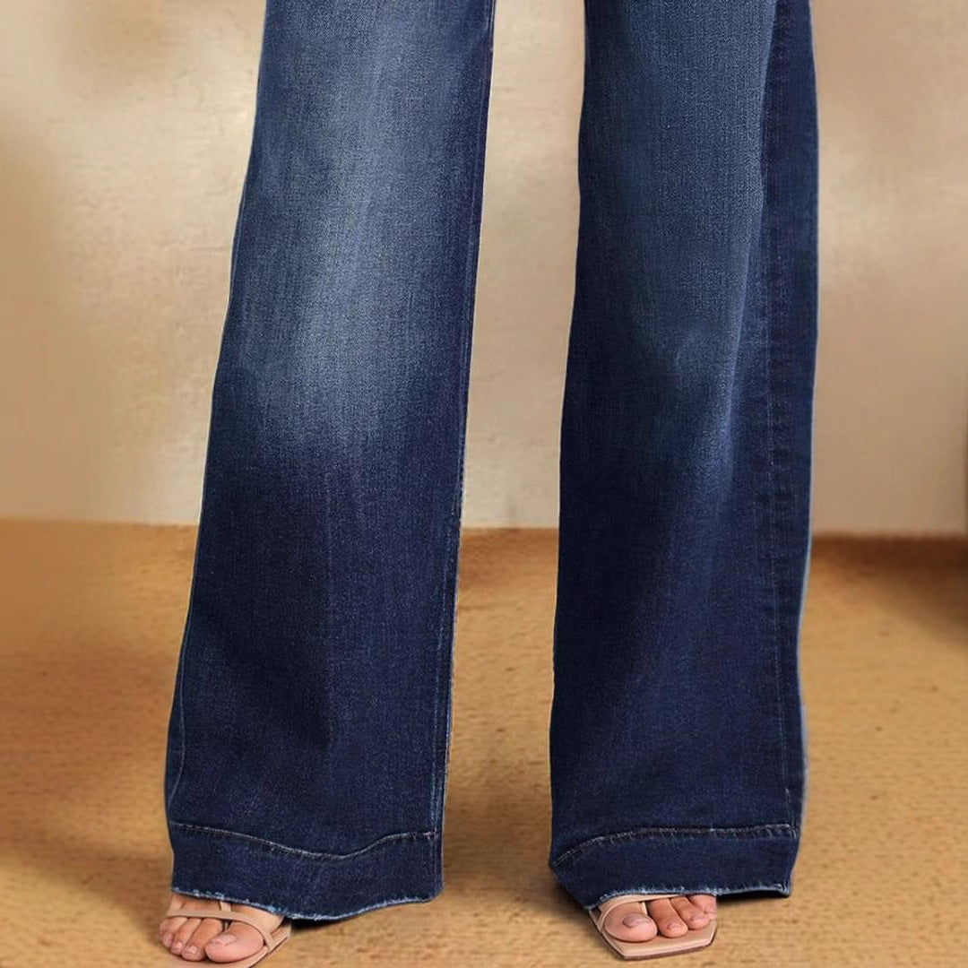 Damen weite Denim-Hose mit hohem Bund Sovae