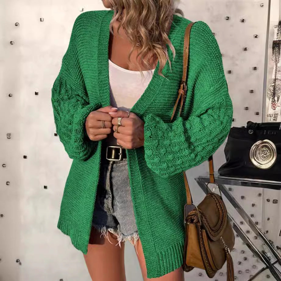Damen lockerer Strickcardigan mit strukturierten Ärmeln und offenem Schnitt Sovae