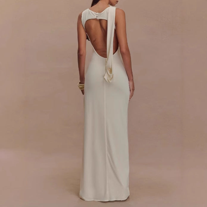 Damen Elegantes Maxi-Kleid mit drapiertem Oberteil und seitlichem Schlitz Sovae