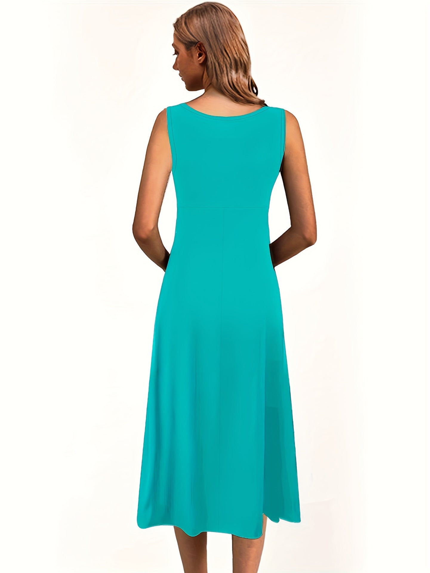 Damen klassisches Midikleid mit A-Linie und elegantem Rundhalsausschnitt Sovae