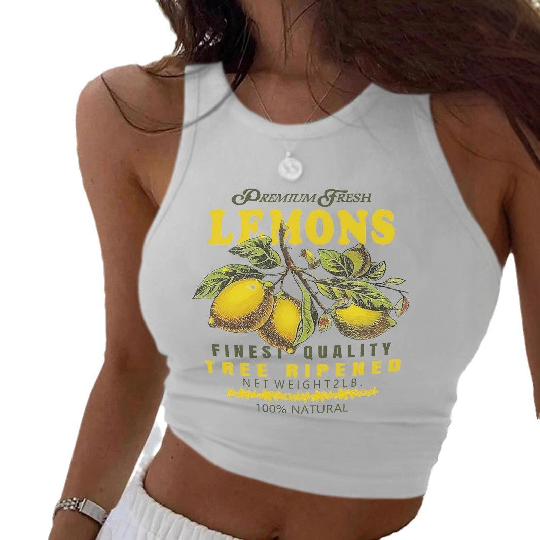 Damen Sportliches ärmelloses Oberteil mit fröhlichem Zitronenmotiv Sovae