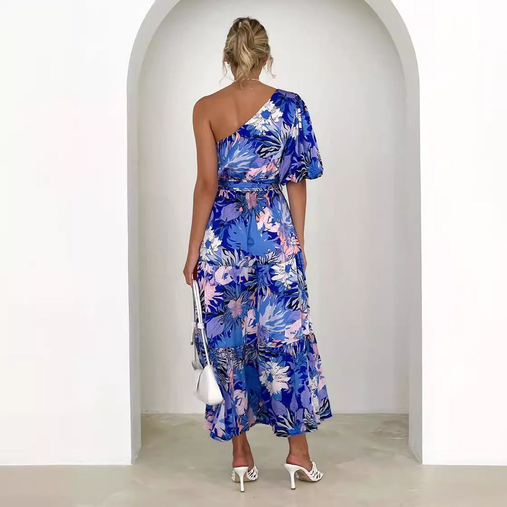 Damen Maxikleid mit asymmetrischem Design und floralen Motiven Sovae