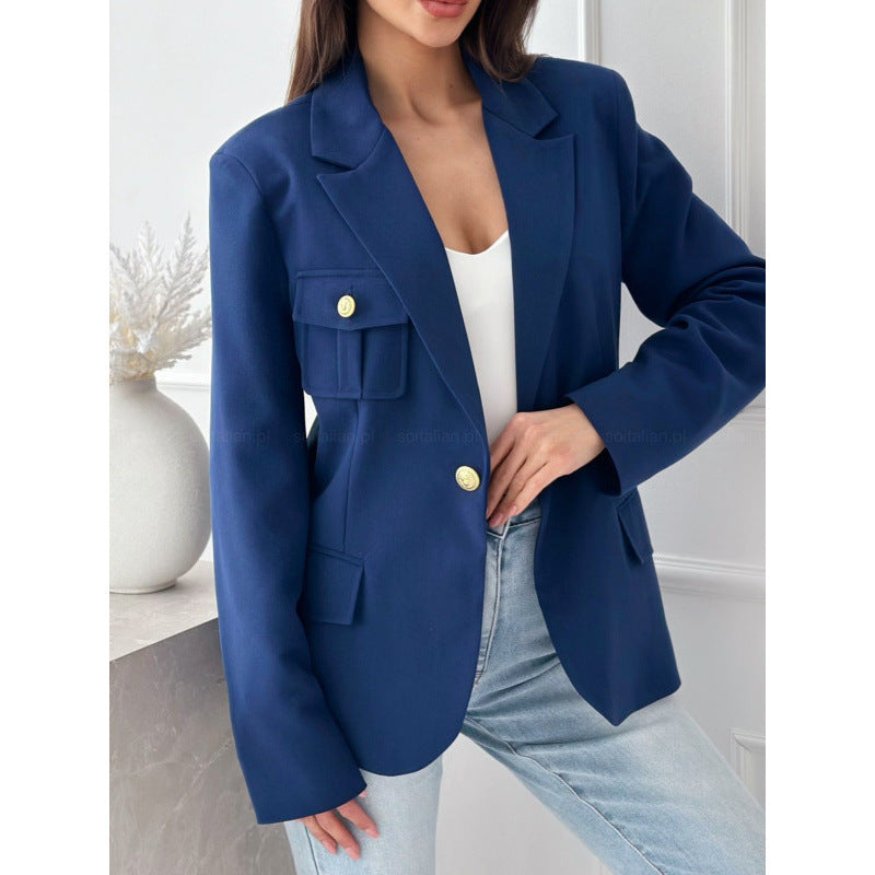 Damen modischer Blazer mit praktischen Taschen und eleganten Knopfdetails Sovae