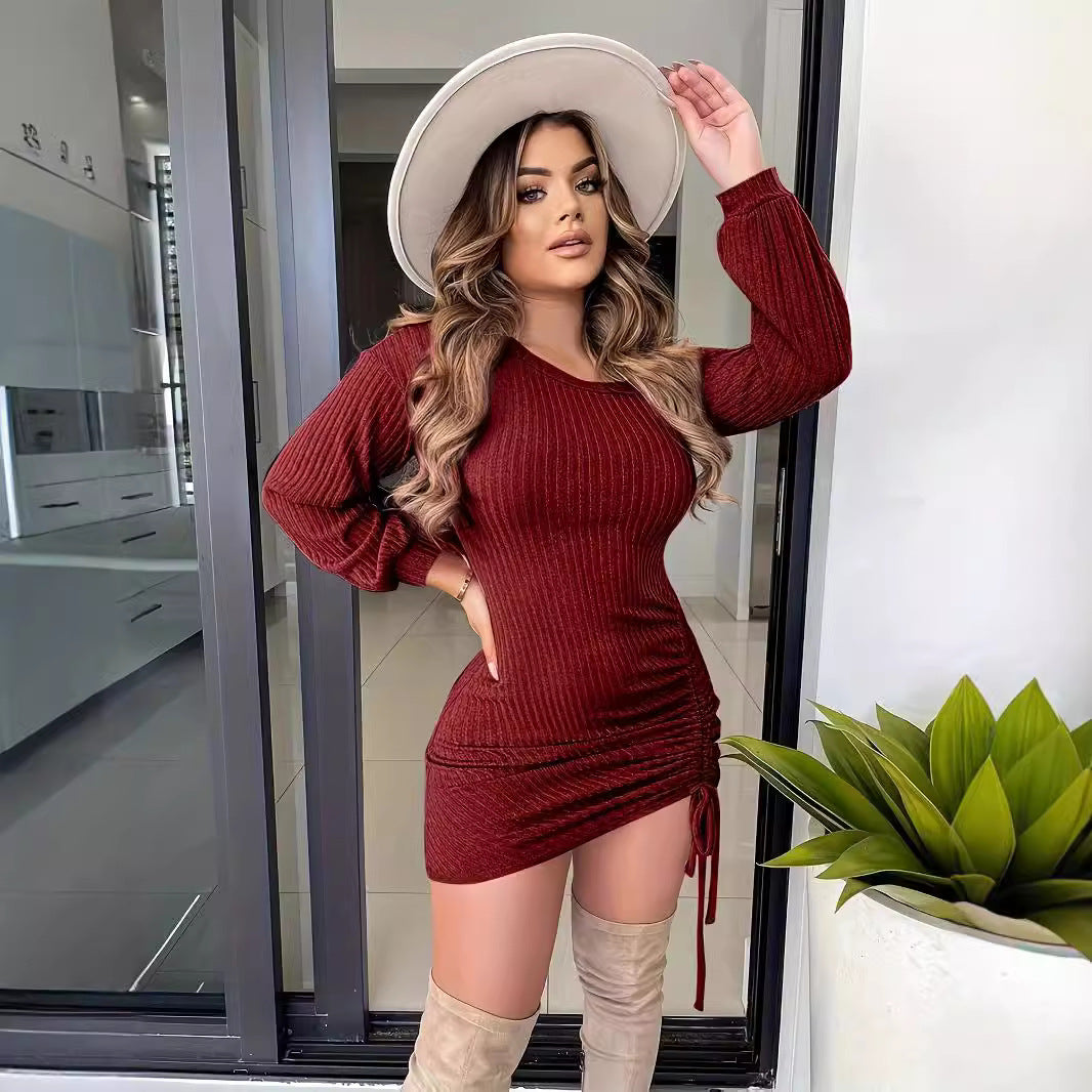 Damen Figurbetontes Minikleid mit Raffung und V-Ausschnitt Sovae