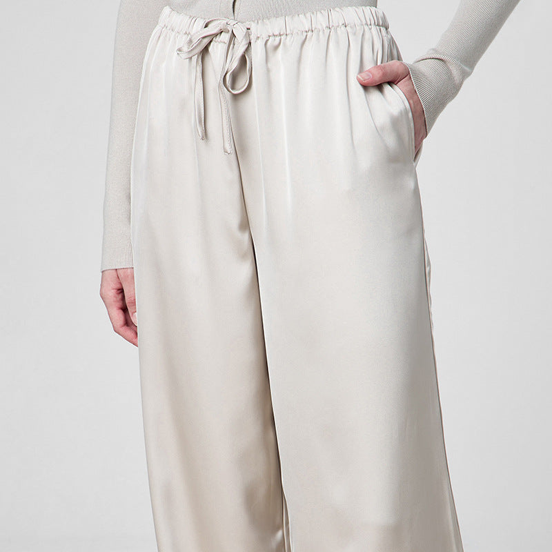 Damen Satin-Stoff-Hose mit elastischem Bund und weitem Schnitt Sovae