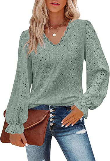 Damen Bluse mit romantischem Schnitt und detailreicher Stickerei Sovae