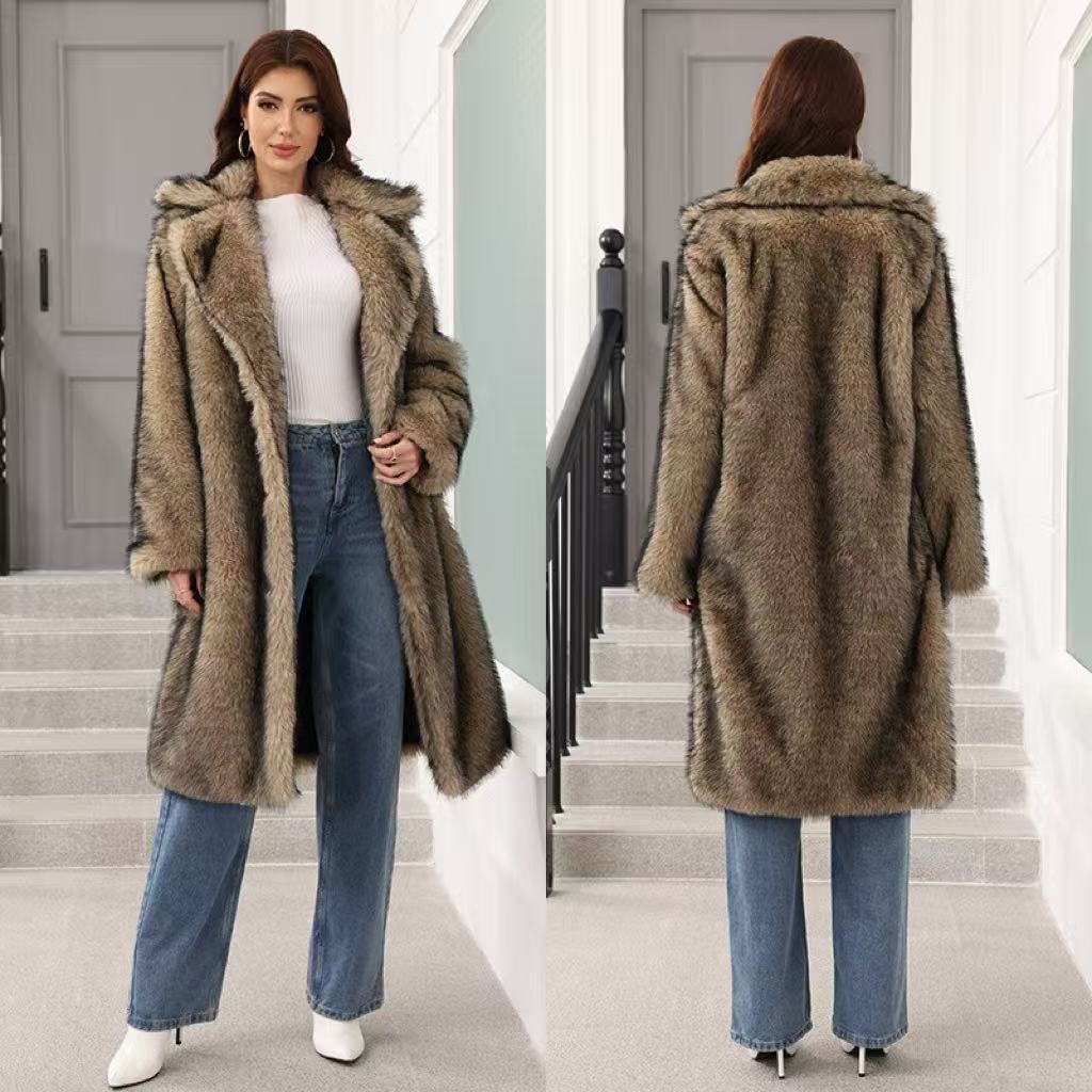 Damen Modischer Oversized Pelzmantel mit Kapuze Sovae