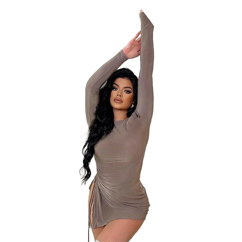 Damen figurbetontes Langarmkleid mit Raffung Sovae