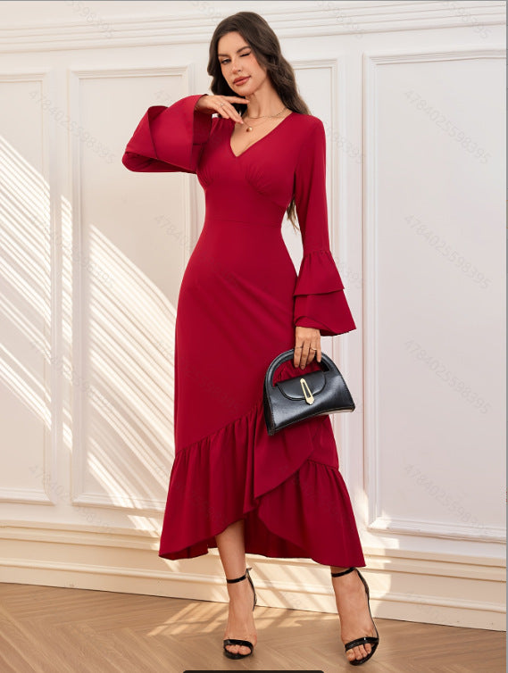 Damen Elegantes Maxikleid mit voluminösen Ärmeln Sovae