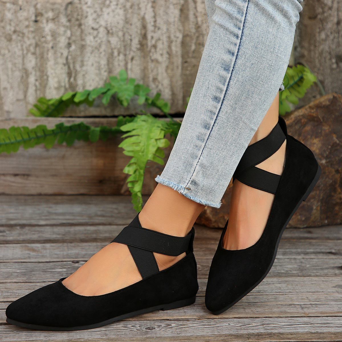 Damen elegante und bequeme Ballerinas mit elastischem Riemen Sovae
