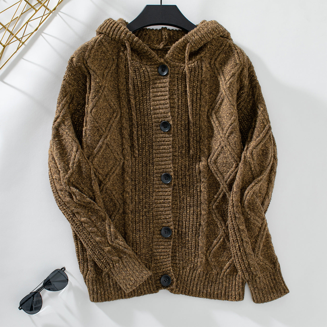 Damen Strickjacke mit Kapuze und strukturiertem Design Sovae