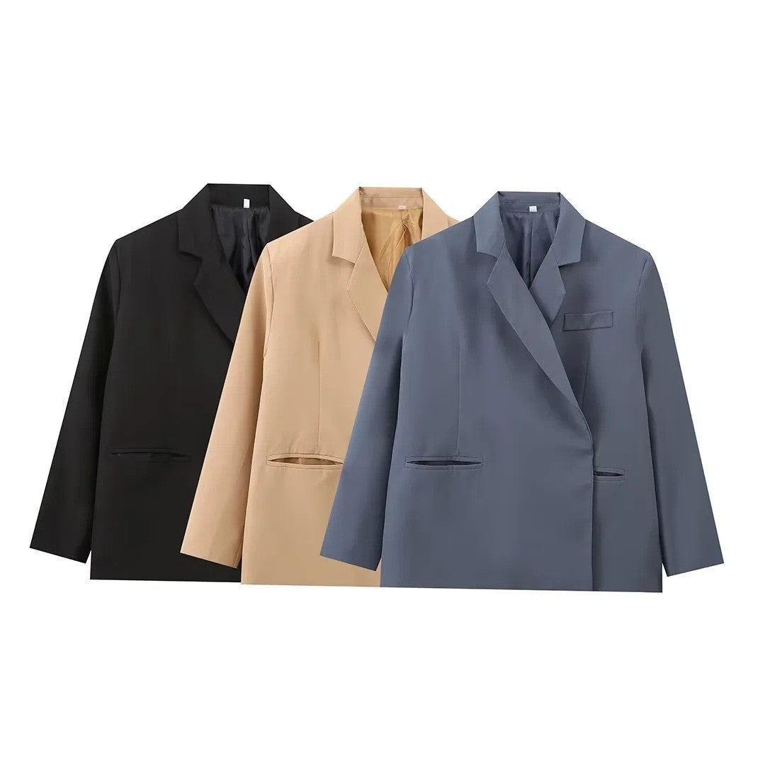Damen elegante Blazerjacke mit asymmetrischem Schnitt und praktischen Taschen Sovae
