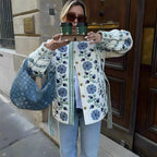 Damen leichte Bluse mit floralem Muster und dekorativem Bindegürtel Sovae