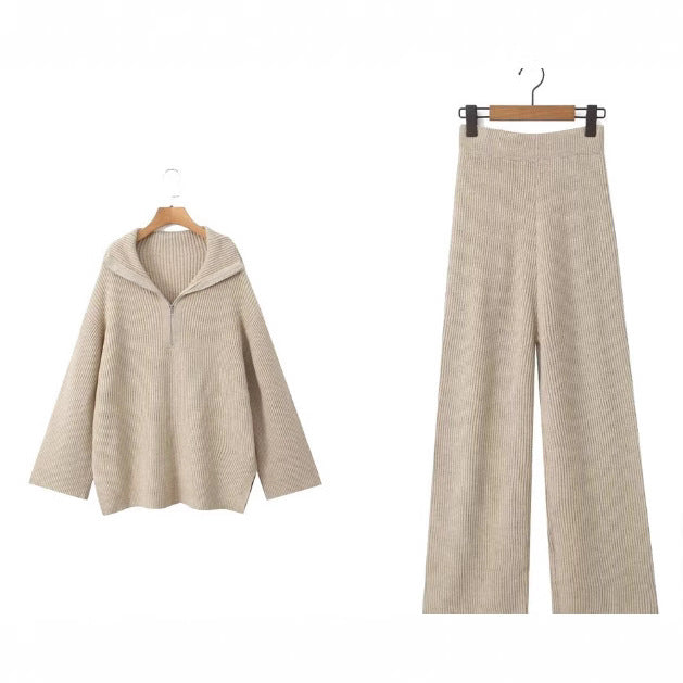 Damen lässiges Strickset mit hohem Kragen und weitem Schnitt Sovae