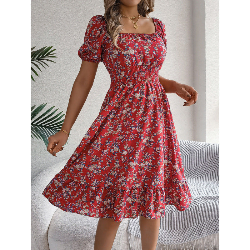 Damen Off-Shoulder Kleid mit floralem Design und elastischem Taillenbund Sovae