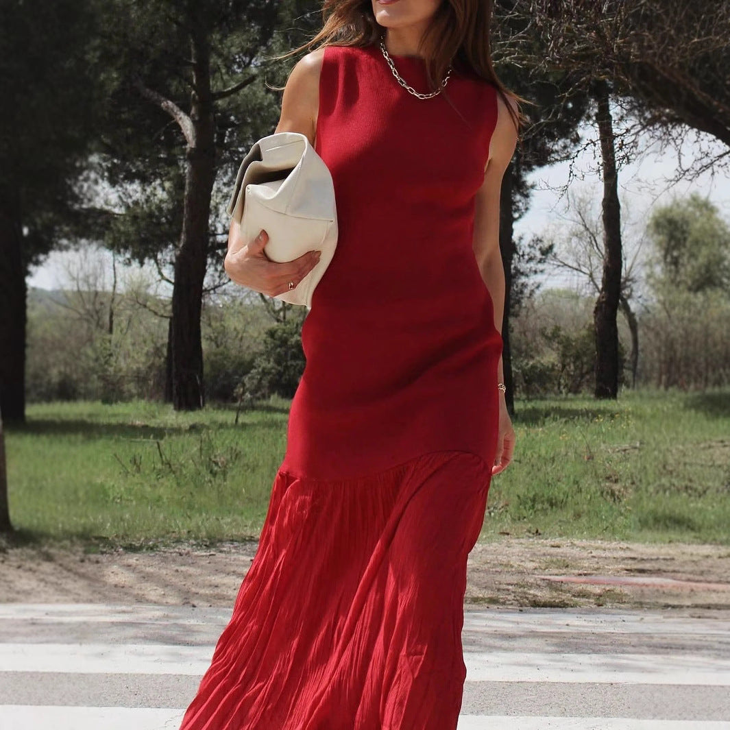 Damen ärmelloses Maxikleid mit elegantem Rüschensaum Sovae