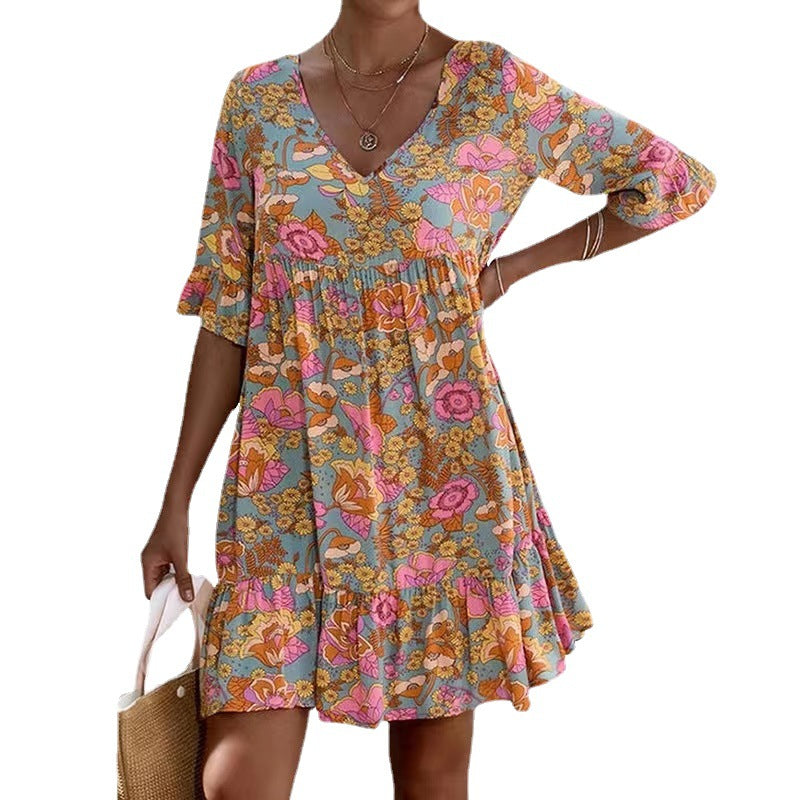 Damen Sommerkleid mit Volants und V-Ausschnitt Sovae