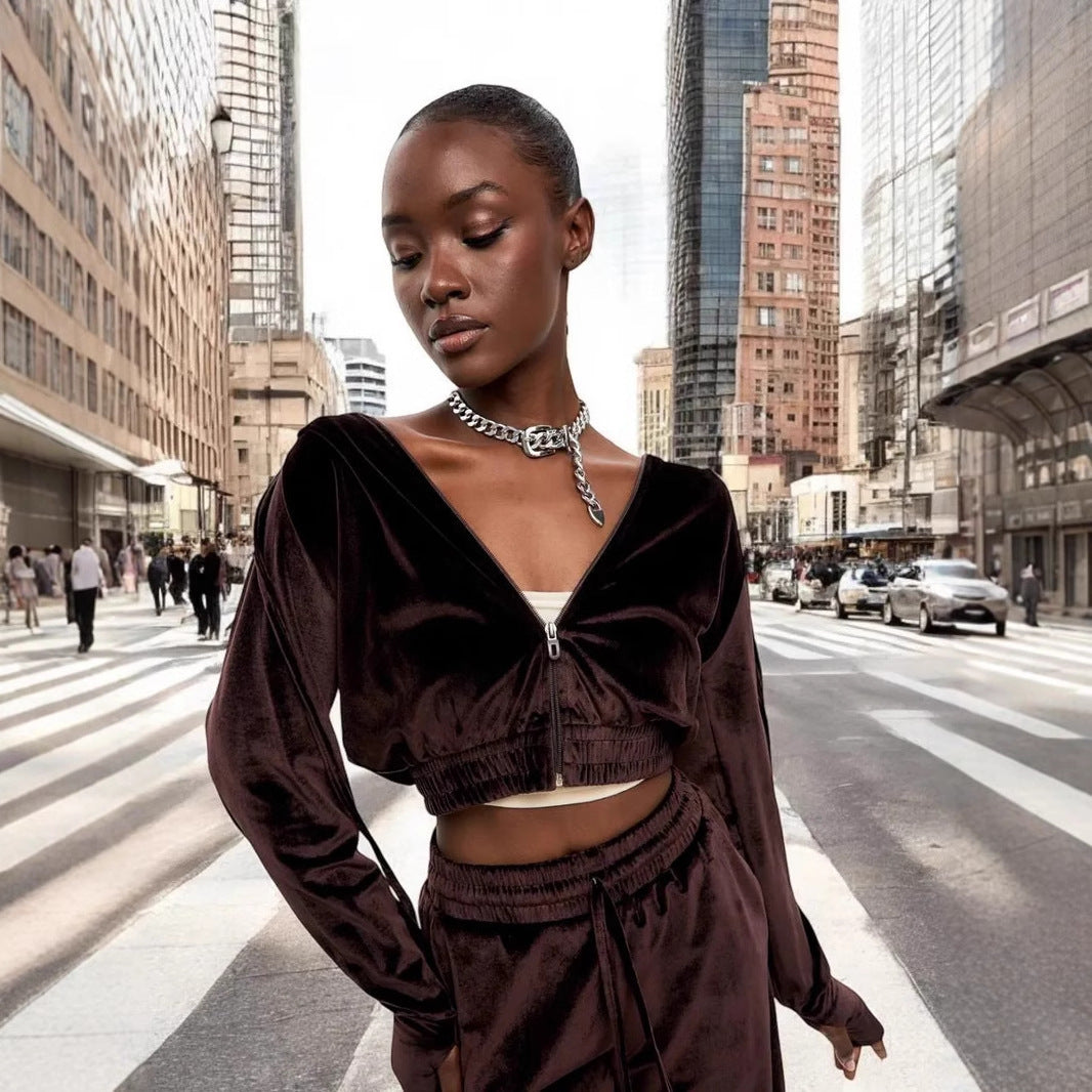 Damen Velours-Lounge-Set mit Kapuze Sovae