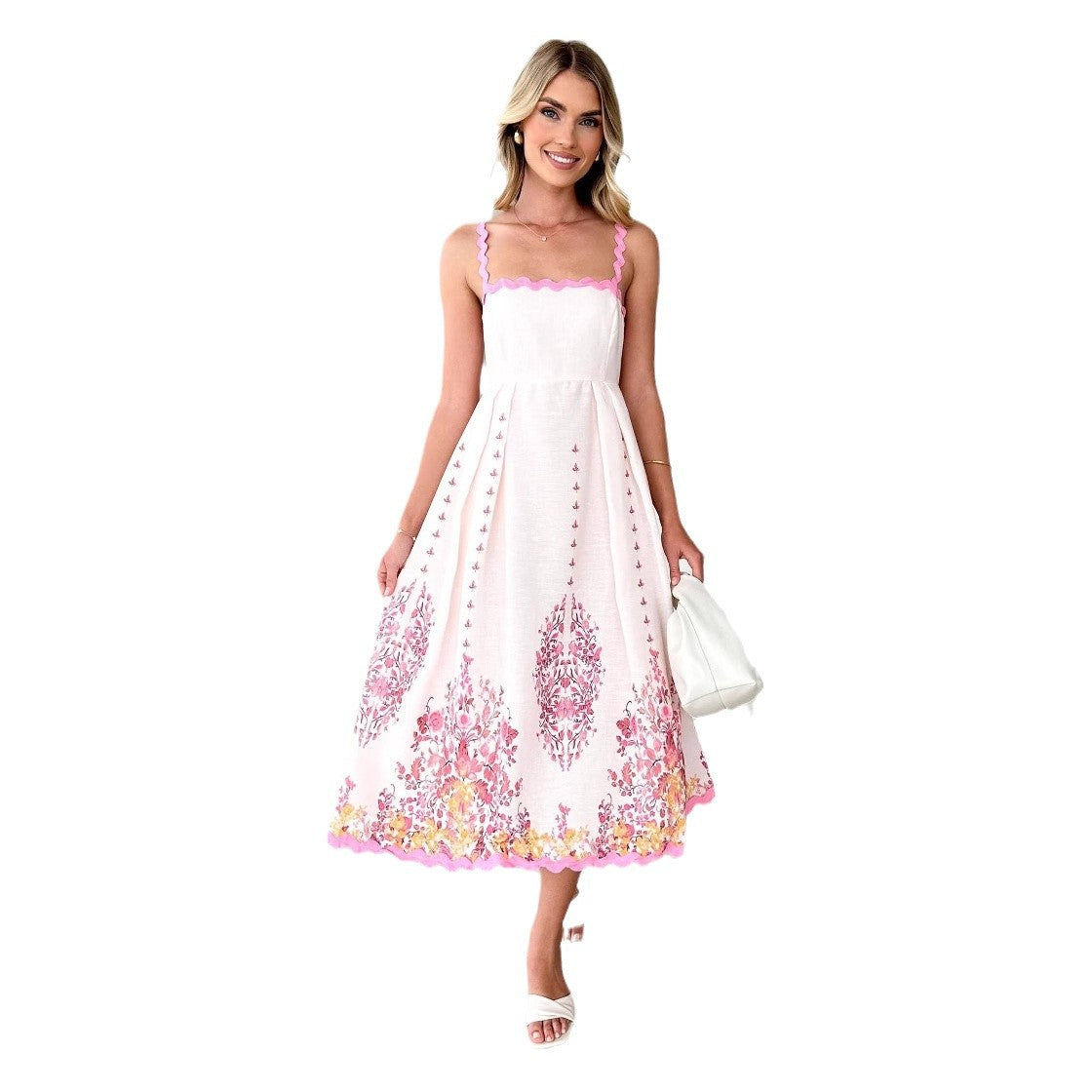 Damen elegantes Midikleid mit floralen Akzenten Sovae