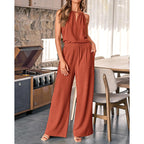 Damen Jumpsuit mit weitem Bein und hochgeschlossenem Schnitt Sovae