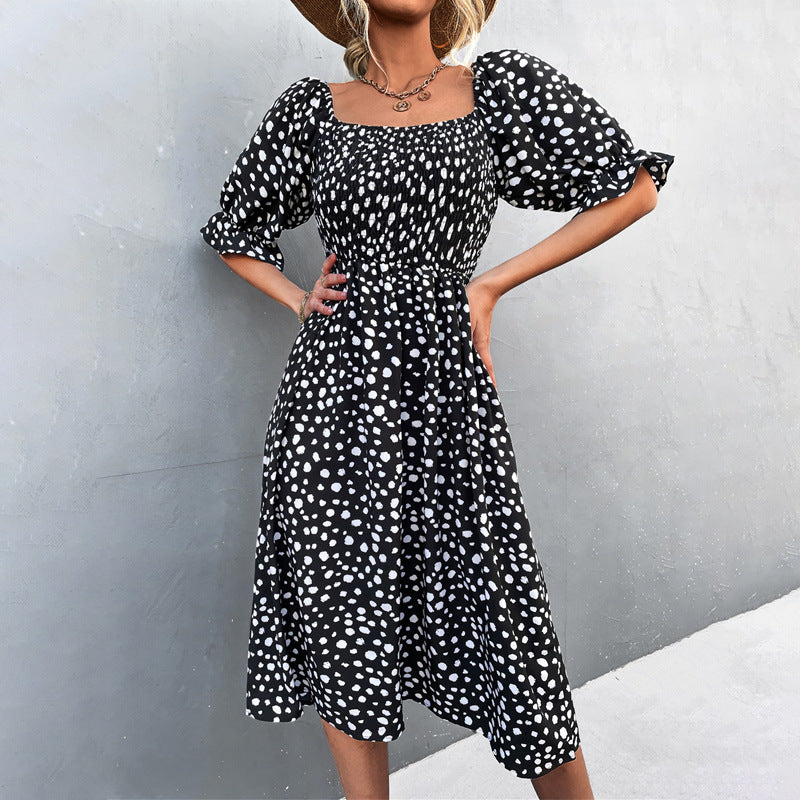 Damen Midikleid mit Puffärmeln und figurbetontem Taillenschnitt Sovae