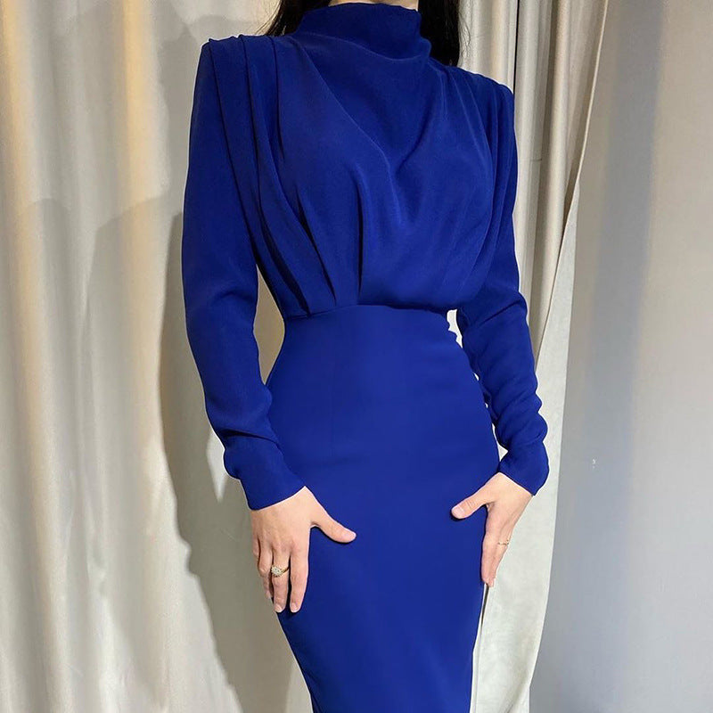 Damen Elegantes Langarmkleid mit Drapierung Sovae