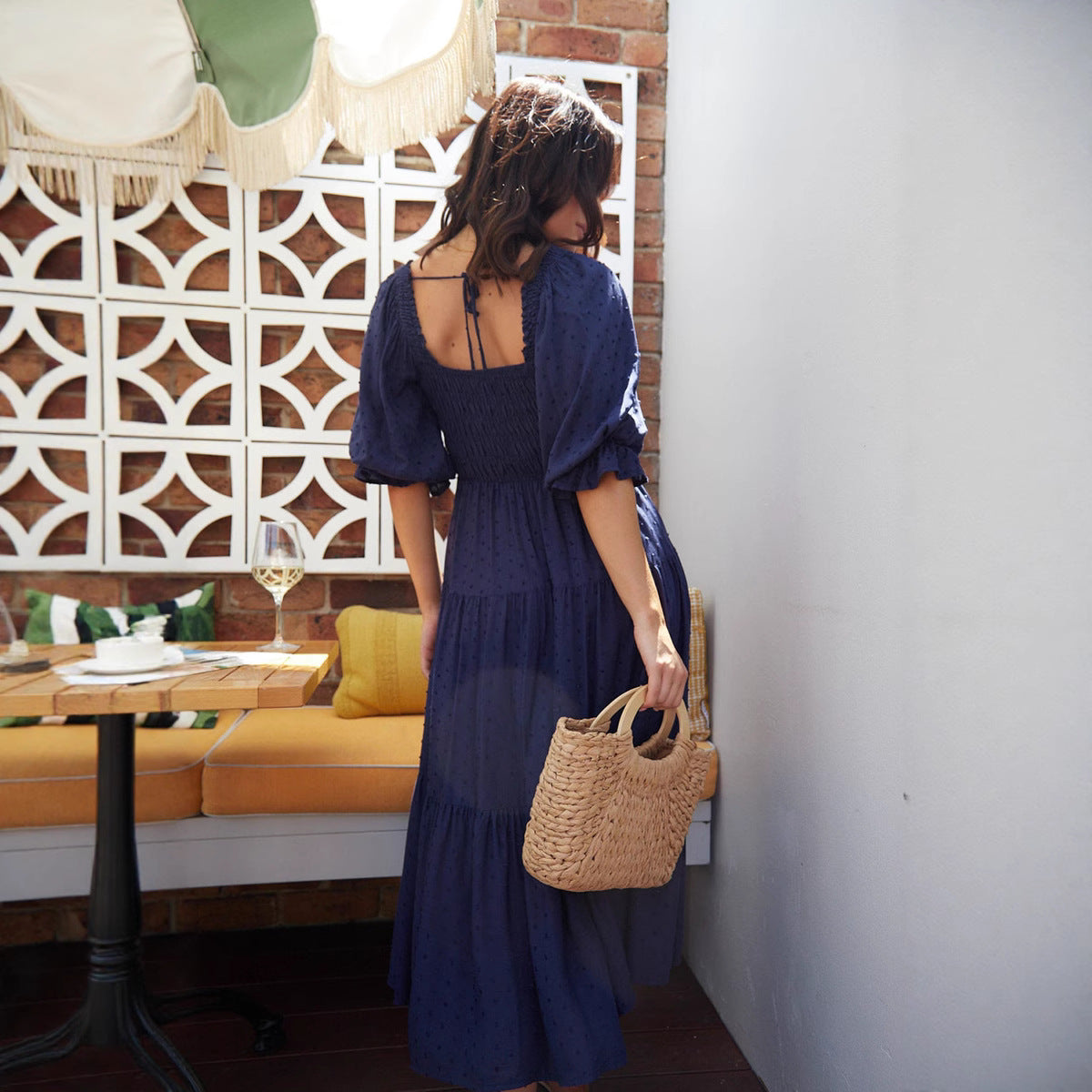 Damen Midikleid mit luftigen Ärmeln und ausgefallenem Volant Sovae