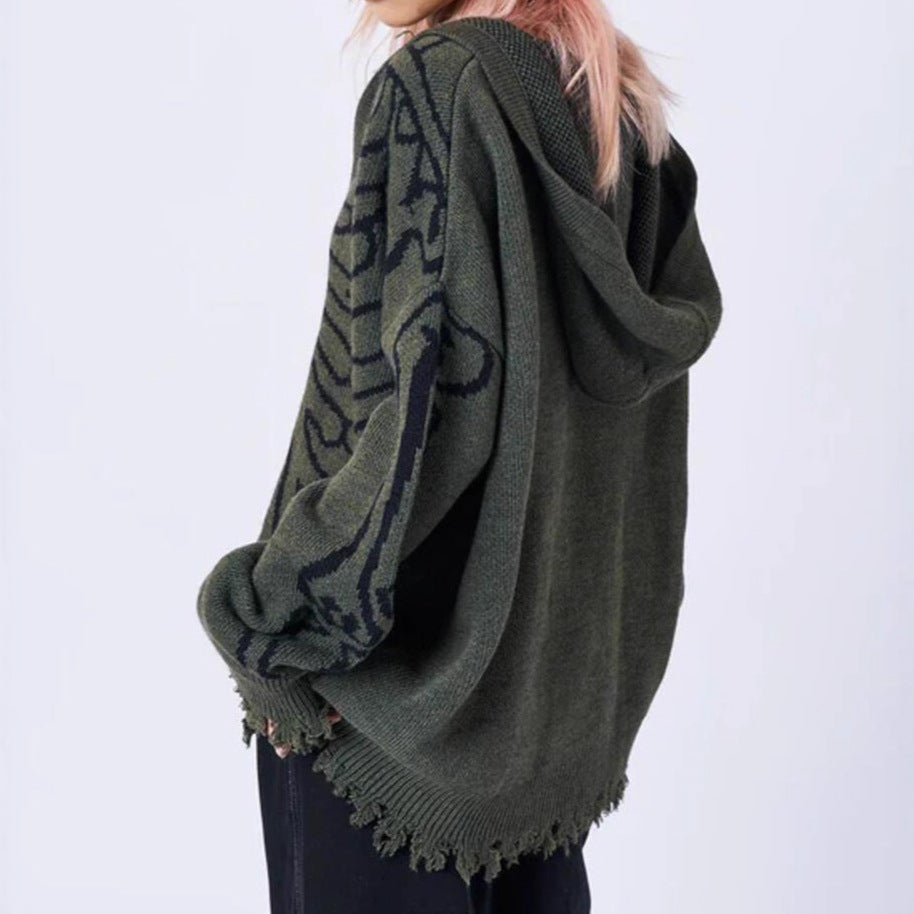 Damen Großer Kapuzenpulli mit auffälligem Grafikumhang und unkonventionellem Schnitt Sovae