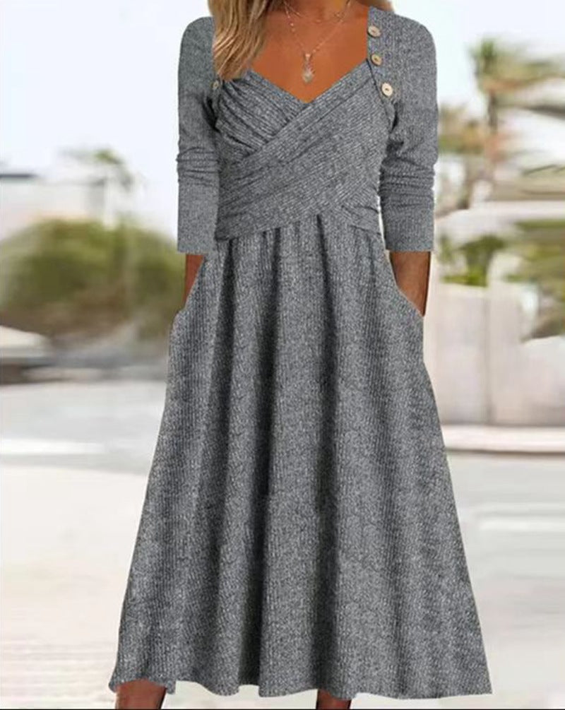 Damen Wickelkleid mit eleganten Knopfdetails und praktischen Taschen Sovae