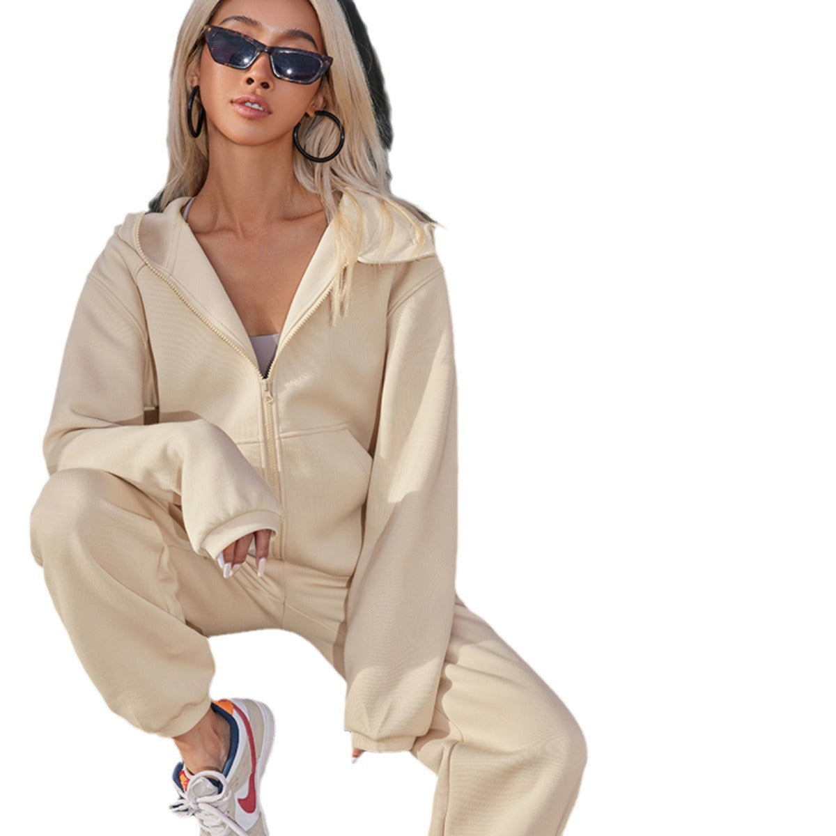 Damen sportliches Fleece-Set mit Kapuze und Reißverschluss Sovae
