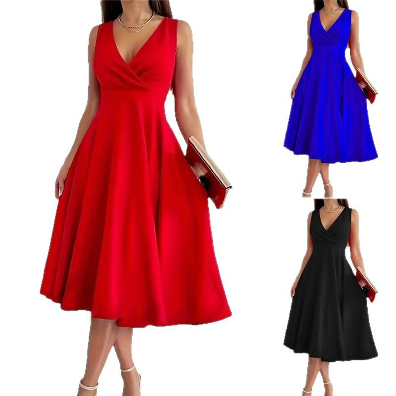 Damen A-Linien-Kleid mit V-Ausschnitt und schmeichelndem Schnitt Sovae