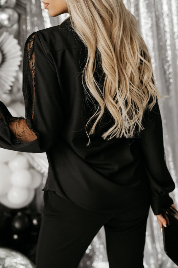 Damen Hemdbluse mit romantischen Spitzenärmeln Sovae