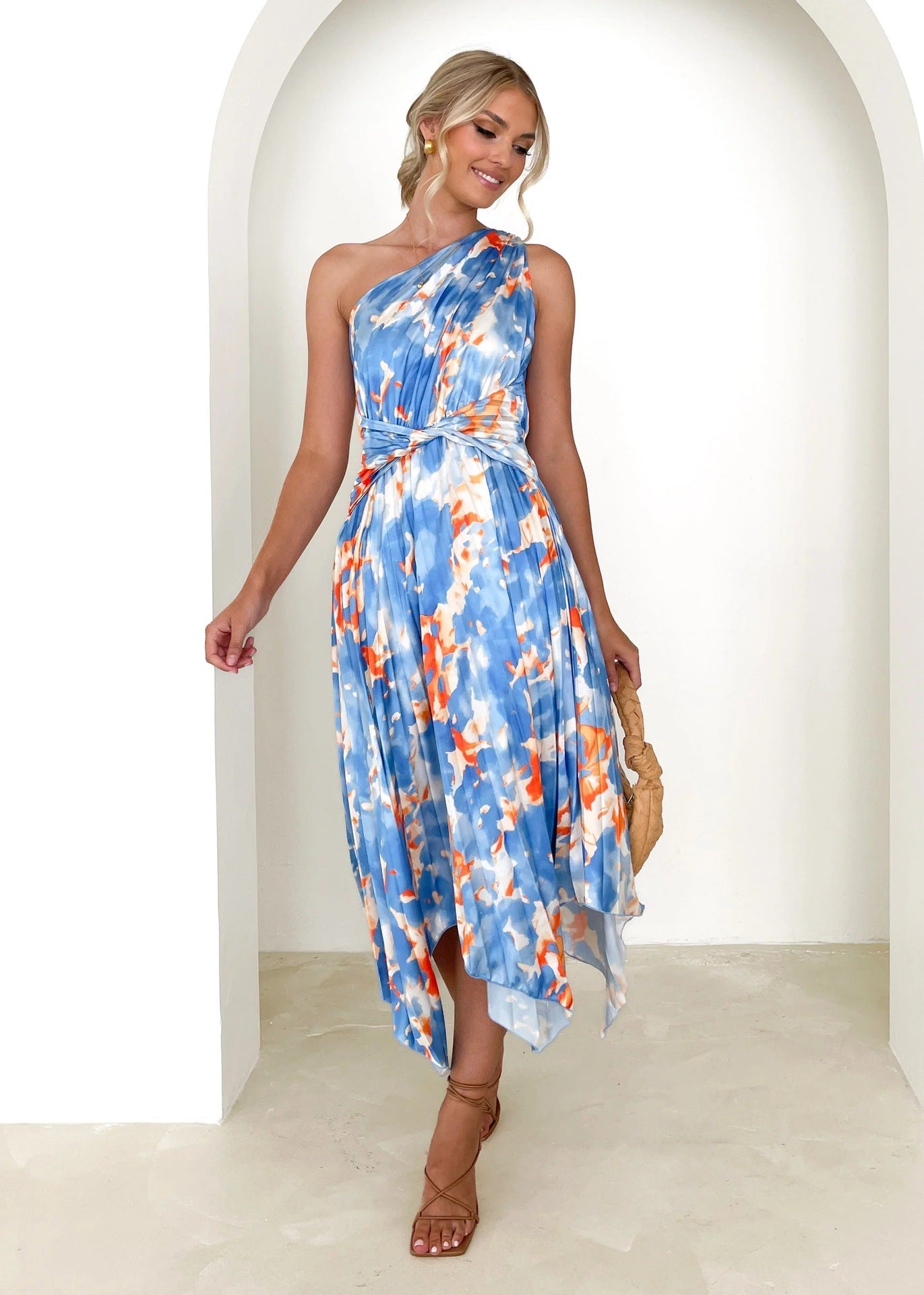Damen asymmetrisches Blumenwickelkleid Sovae