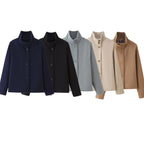 Damen modische Übergangsjacke mit elegantem Kragen und praktischen Knopfdetails Sovae