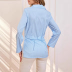Damen Elegante Bluse mit Wickel-Design und fein gestreiftem Muster Sovae
