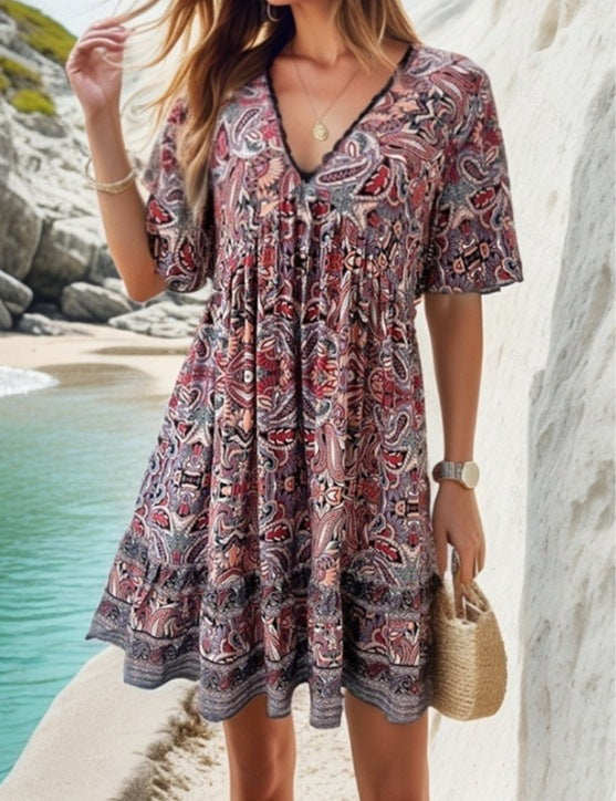 Damen luftiges Kurzarmkleid mit floralem Design Sovae