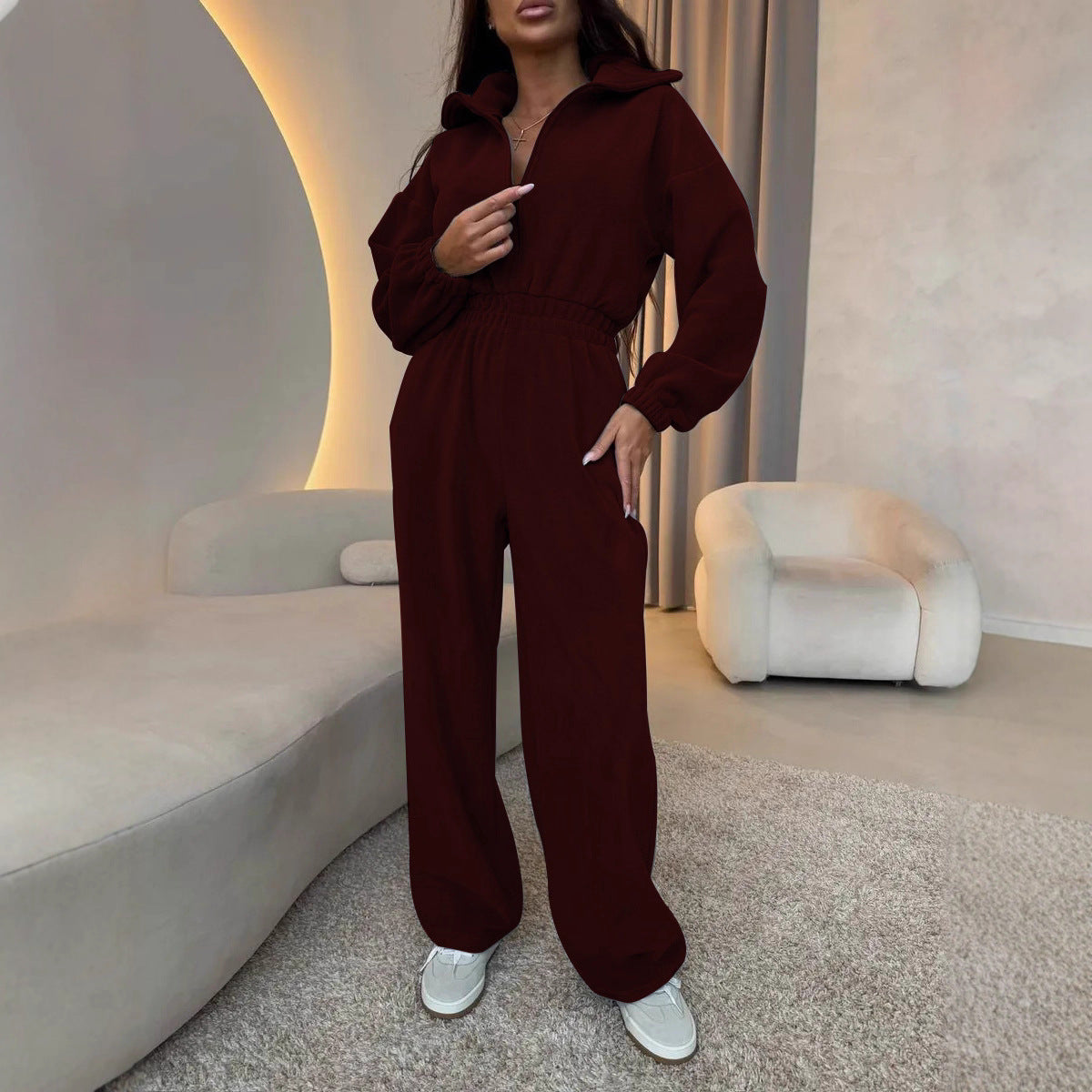 Damen Fleece-Jumpsuit mit Reißverschluss und elastischem Bund Sovae