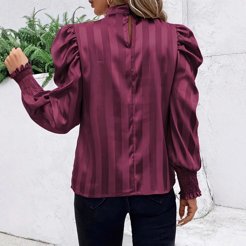 Damen Bluse mit Hochkragen und Puffärmeln Sovae