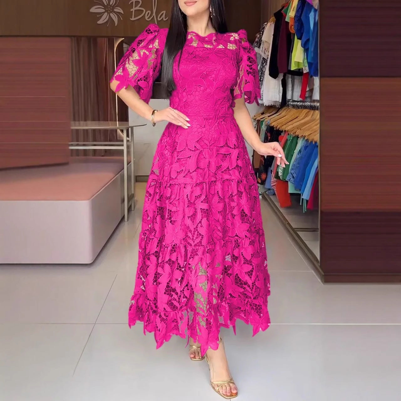 Damen Maxikleid aus eleganter Spitze Sovae